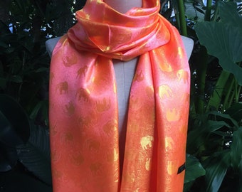 Orange Thai silk scarf Shawl elephant headband Turban Boho elegant Style Gift idea Vegan bridesmaid stylish unique scarf silky feeling scarf