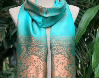 Bufanda de seda Chal Boho Diseño de elefante Diadema Turbante Idea de regalo Dama de honor Bufanda elegante Suave Sedosa Festivales de verano Bufanda Única Tailandia