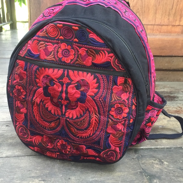 Backpack Tribal Embroidery Bohemian Hippie Retro Hmong Flower Hmong fabric Festival Travel Luggage School backpack bucket bag Men Women Gift