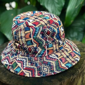 Ethnic Bucket Hat boho Style Tribal Bohemian Ikat Aztec design Hipster Roll brim hat Festival outfit Cotton Canvas hat gift men women