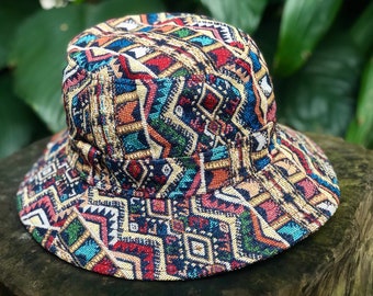 Ethnic Bucket Hat boho Style Tribal Bohemian Ikat Aztec design Hipster Roll brim hat Festival outfit Cotton Canvas hat gift men women