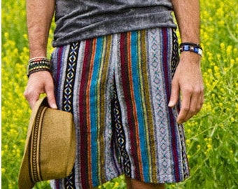 Aztec Festival Shorts Men Hippie Tribal Boho Gypsy Woven Ikat Southwestern Summer Burning man Street Style outfit unique vegan Tribalspirit