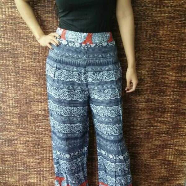 Boho Palazzo wide legs Pants Style Elephant Ethnic Aztec Vintage Gypsy Hippies Clothing Summer Trousers Bohemian festival fashion Blue red