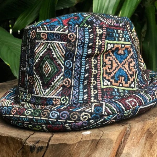 Bucket Hat Geometric Style Bohemian Ikat Aztec design Hipster hat for men women Festival outfits Cotton Canvas hat gift handmade Funky Hat 9