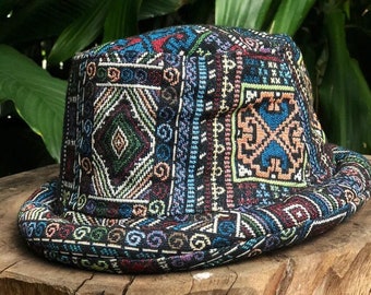 Bucket Hat Geometric Style Bohemian Ikat Aztec design Hipster hat for men women Festival outfits Cotton Canvas hat gift handmade Funky Hat 9