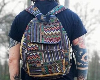 Bohemian 100% Wool Patchwork Backpack Festival Coachella Hippie Southwestern Tribal Woven Backpack Boho Aztec Hippie Southwestern Baja  main image 4