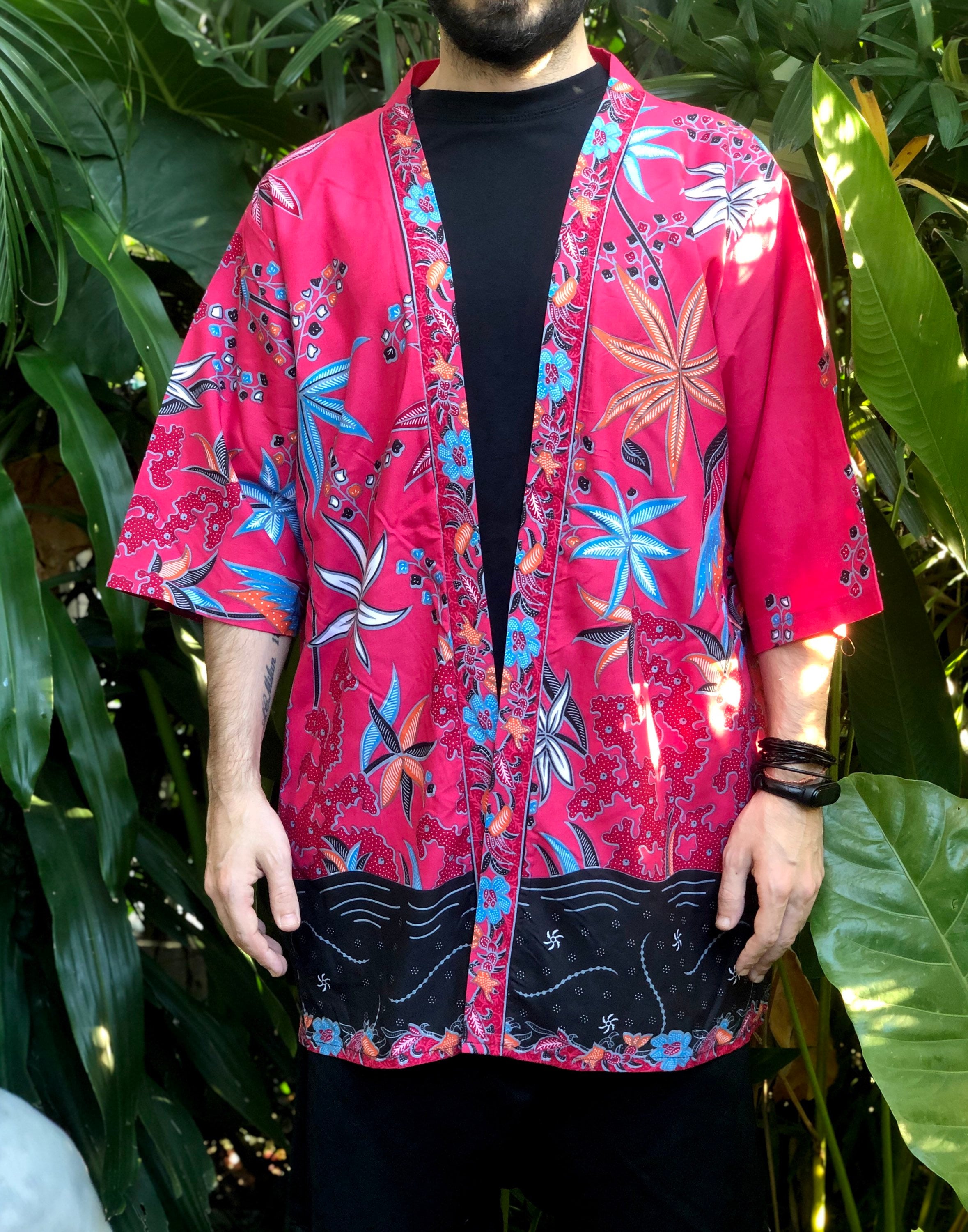 Rosa caliente Floral Bali Batik Unisex Kimono Oriental Estilo étnico Boho  Oversize Blazer Chaqueta invierno Verano Festival para hombres mujeres  Algodón -  México