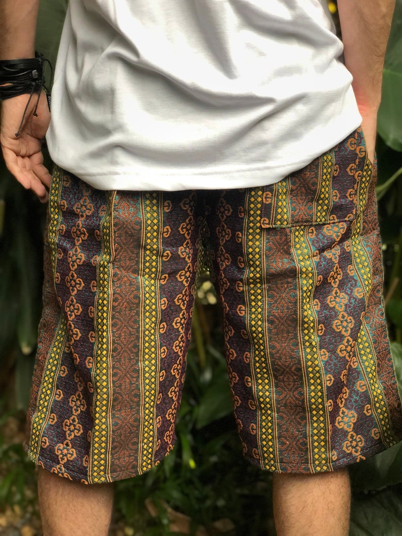 Ikat bomullsshorts Boho festival Abstrakt Geo Hippie Outfits Sydvästra boho herrstil Strand Sommar Burning Man unika kläder gåva bild 4