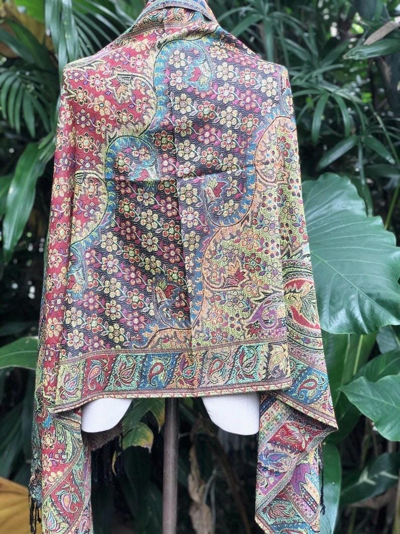★HILLDA★ Bohemian Paisley Scarf Pink 24FWSF2 Paisley Boho Pashmina Scarf Hippie Tribal Style Blanket