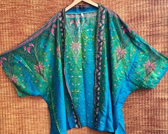 Oversize Kimono Cardigan blazer Hippie Gypsy Bohemian Boho Tribal Peacock Paisley  Indian Top Dress Beach Cover Summer plus size women men