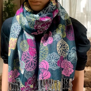 Florals Pashmina Scarf Stylish Flower print Festival Scarves Boho Bohemian Gypsy Head Wrap Turban unique Gift Women men Colorful Gypsy Vegan image 5