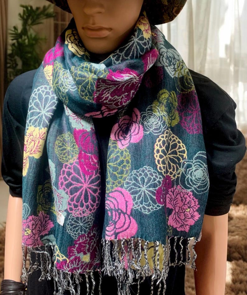 Florals Pashmina Scarf Stylish Flower print Festival Scarves Boho Bohemian Gypsy Head Wrap Turban unique Gift Women men Colorful Gypsy Vegan image 5