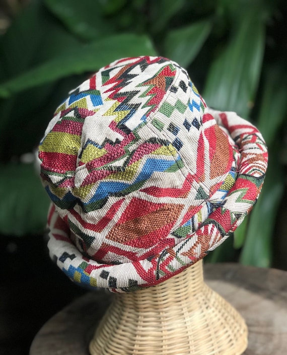 Chapeau bob sud-ouest bohème chapeau à bord roulé hippie ethnique style  tribal unique design hipster festival coton 100 % tzigane pour hommes  femmes élégants -  France