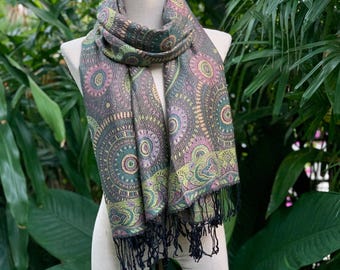 Paisley Pashmina Shawl: Fringed Boho Cotton Scarf, Festival Wrap