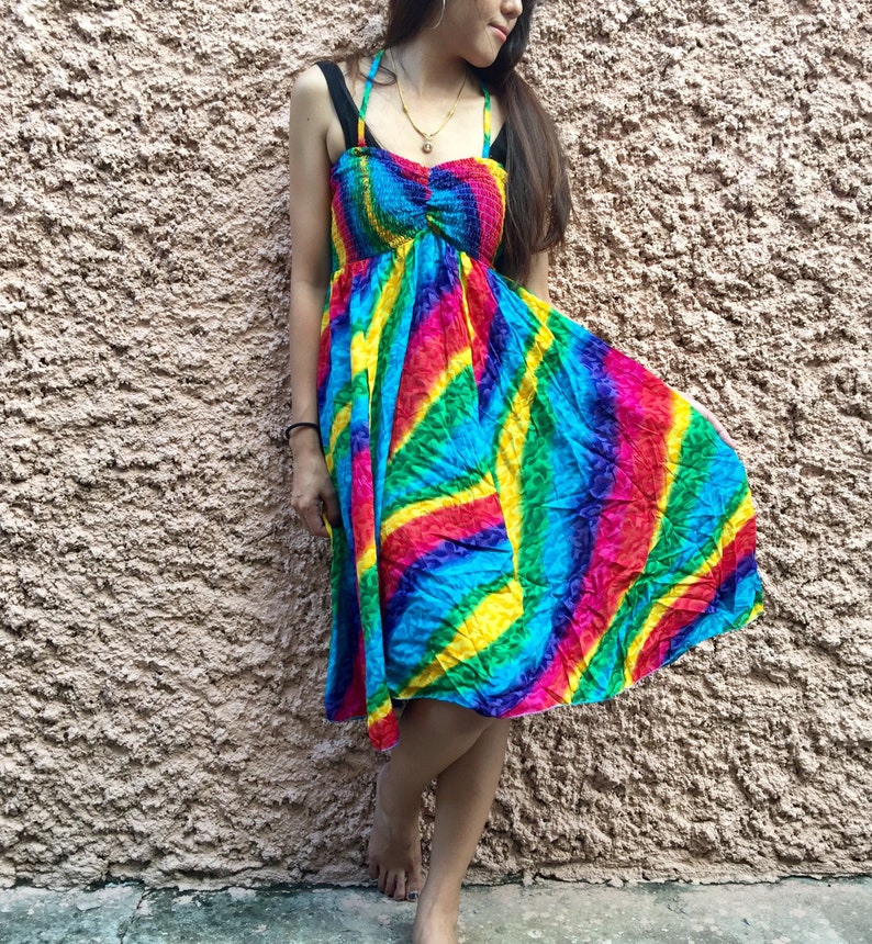 Trippy Halter Smock Dress Hippie Boho 
