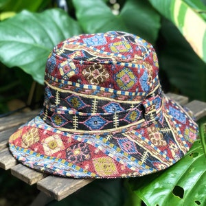 Ethnic Bucket Hat BoHo Ikat Aztec Festival Tribal hat Nomadic outfits natural cotton fabric Fishing Hiking  hat handmade men Tribalspirit
