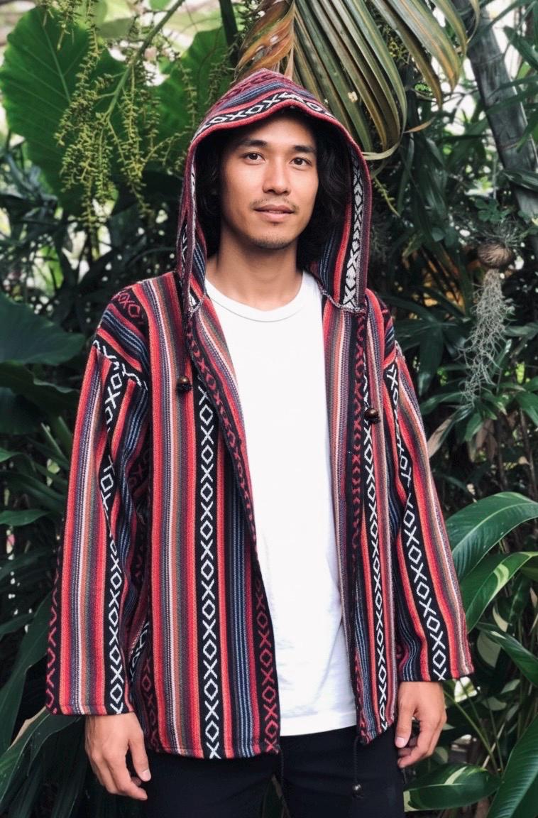 ジャケット・アウター POEME BOHEMIAN Reversible Hooded Coat Bohemian Woven Hoodie Jacket Striped Southwest Festival Nomadic