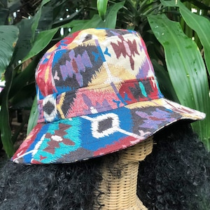 Artisan boho Bucket Hat Aztec colorful design Hipster hat men women Hippie Festival Canvas Cotton hat handmade Dreadlock Hats