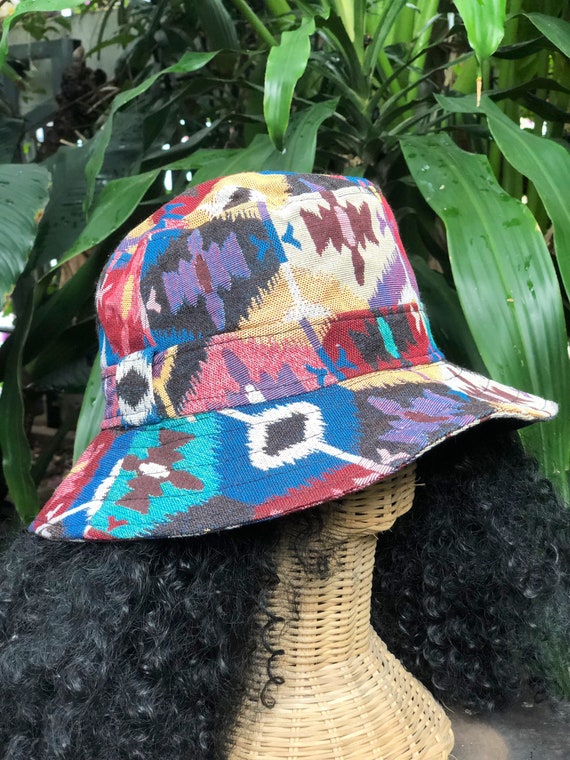 Artisan Boho Bucket Hat Aztec Colorful Design Hipster Hat Men Women Hippie  Festival Canvas Cotton Hat Handmade Dreadlock Hats 