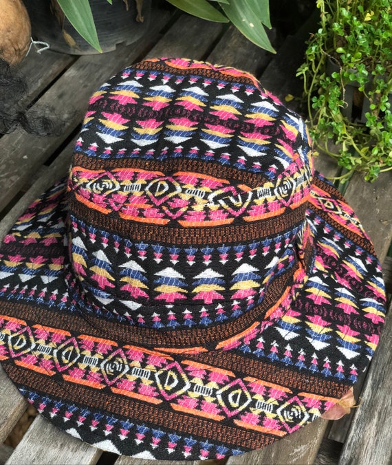 Fishing Hat Bucket Hat Aztec Native Tribal Ethnic Design Men Women Hippie Festival Outfit Jacquard Cotton Round Hat Handmade Funky Gift