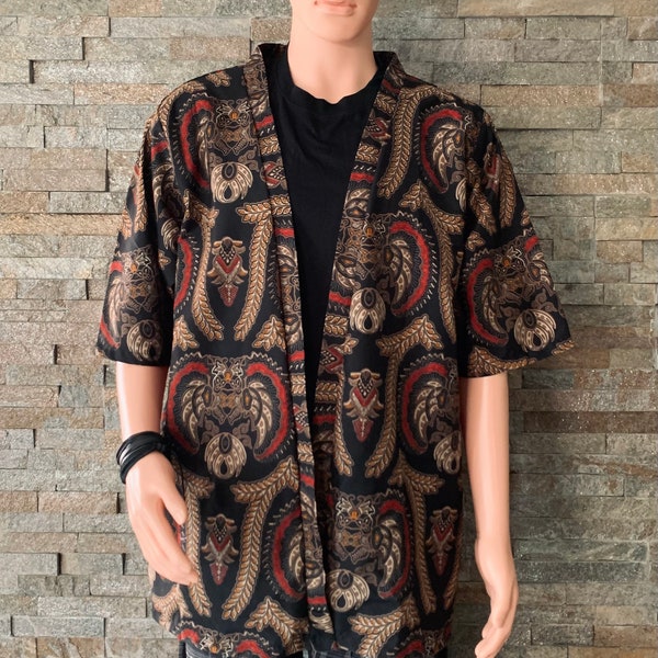 Bali Batik Kimono cardigan Motifs Boho Tribal style Blazer music Festival Streetwear outfit for Men women Loungewear Summer Rave accessories