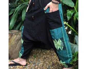 Haremshose Aladdin Hose Hippie Boho Festival Kleidung Samurai Hose Herren Drop Crotch Baumwolle Leinen Yoga Low Crotch Hose plus Größe Boho Vegan