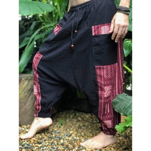 Harem Aladdin Pants Hippie Boho Festival clothes Samurai pants Mens Drop Crotch Cotton Linen yoga Low Crotch Pants  Plus size Bohemian Vegan