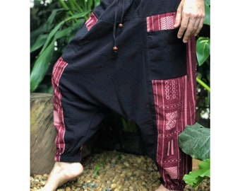 Harem Aladdin Pants Hippie Boho Festival clothes Samurai pants Mens Drop Crotch Cotton Linen yoga Low Crotch Pants  Plus size Bohemian Vegan