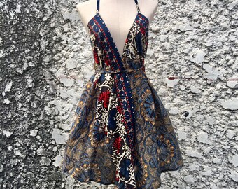 V neck Dress Hippie Boho Bohemian Self tie Style summer Festival Beachwear Elegance party Women lady Clothing Paisley Mandala fabric Sexy