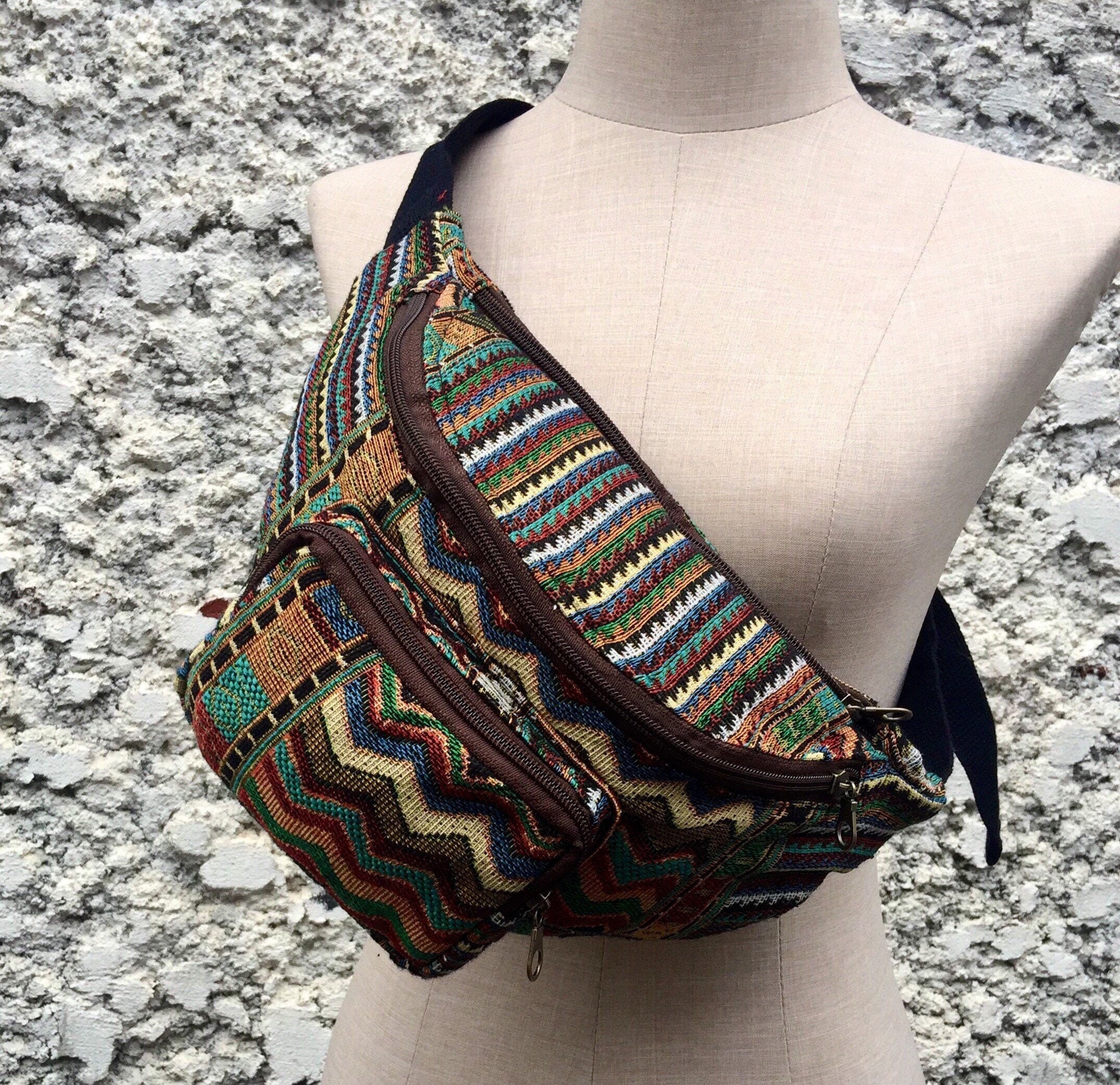 Sac Banane En Coton - Voyage, Vacances, Style Hippie - Poche Drapée Avec Pressions - Marque GHERI