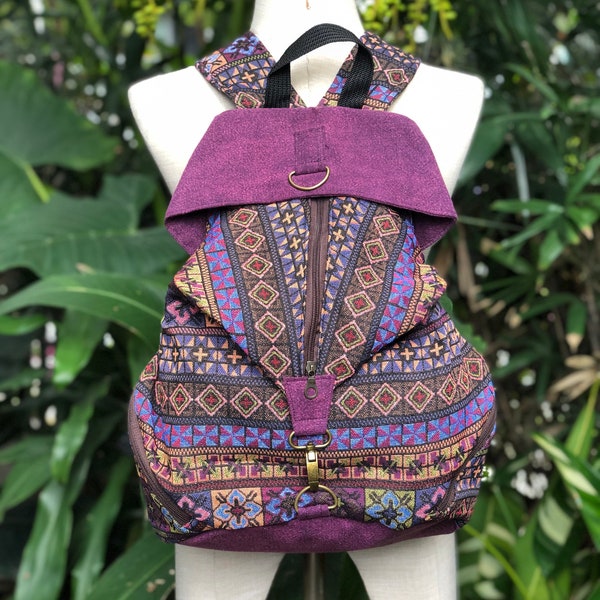 Boho backpack Geometric Aztec Cotton Bag Hippie Southwestern ikat tribal Style Ruck Sack Student School daypack Traveler overnight Men women