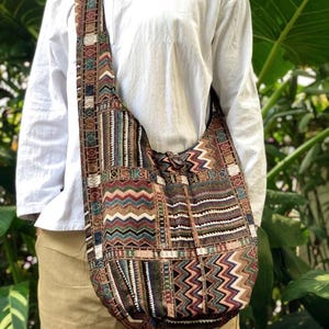 Crossbody bag Cotton Tribal Boho Bag Sling bag Hippies Ikat Aztec Nomadic style Tote Hand woven Nepali neural fabric men women gift niche