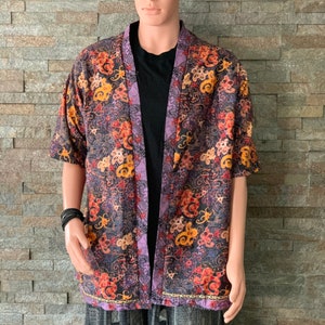 Colorful Motifs Batik Kimono Cardigan Boho Oriental Indonesia fabric Loungewear Blazer Festival outfit plus size Men women Floral design