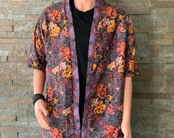 Colorful Motifs Batik Kimono Cardigan Boho Oriental Indonesia fabric Loungewear Blazer Festival outfit plus size Men women Floral design