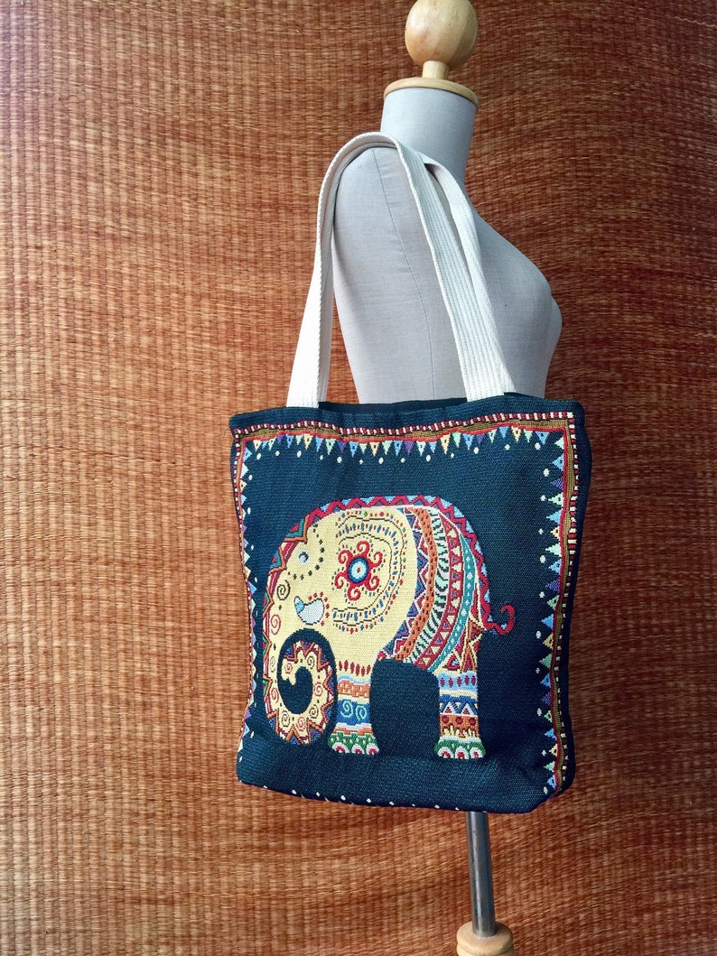Elephants Tote Bag Boho Tribal Hippies fashion Handbag Travel beach bag School Overnight Shopping Bag Featival gift for her in red