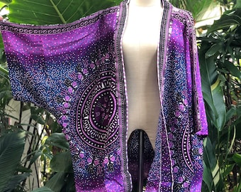 African Kimono blazer Hippie Tribal Gypsy Bohemian style Dress Beach Cover Summer unique gift plus size Oversize for women men Purple Orange