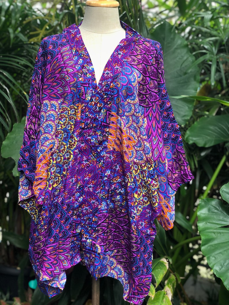 Purple Peacock Boho Kimono Cardigan Hippie Oversize Gypsy Bohemian Tribal style colorful Rave Music festival outfit Summer plus size women image 4