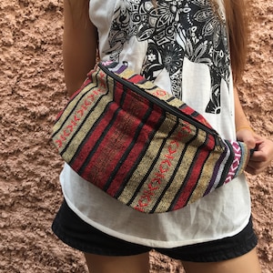 Festival Tribal Fanny pack Belt bag boho Style cycling bag Hippie phanny waist Bum bag Ethnic Ikat Bohemian Stripe unisex Multicolor black