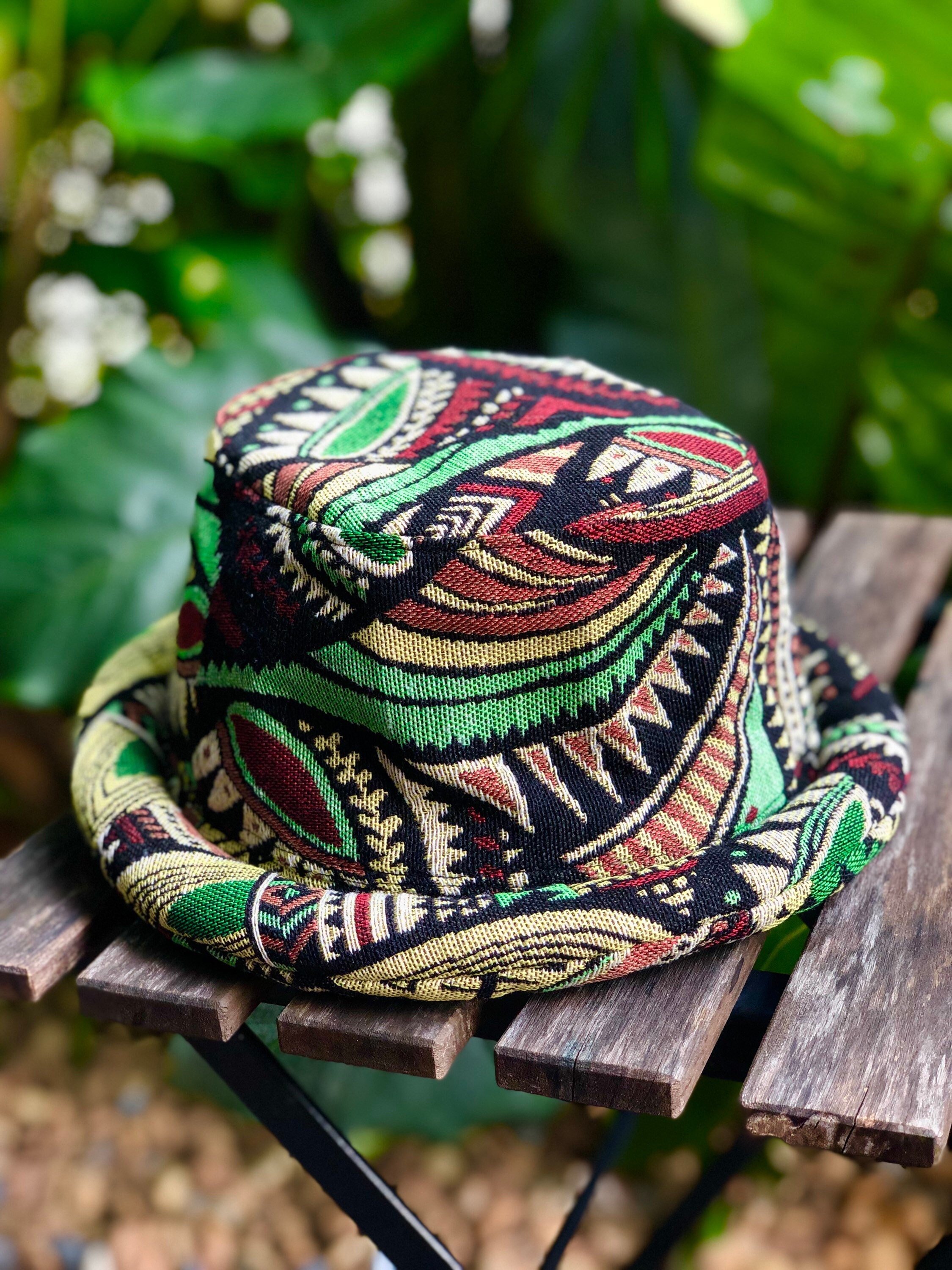 Multicolor Cotton Hat Ethnic Bohemian Aztec Hippie Style Roll Brim Hat  Festival Rave Outfit Men Gypsy Women Linen Bucket Round Hat 