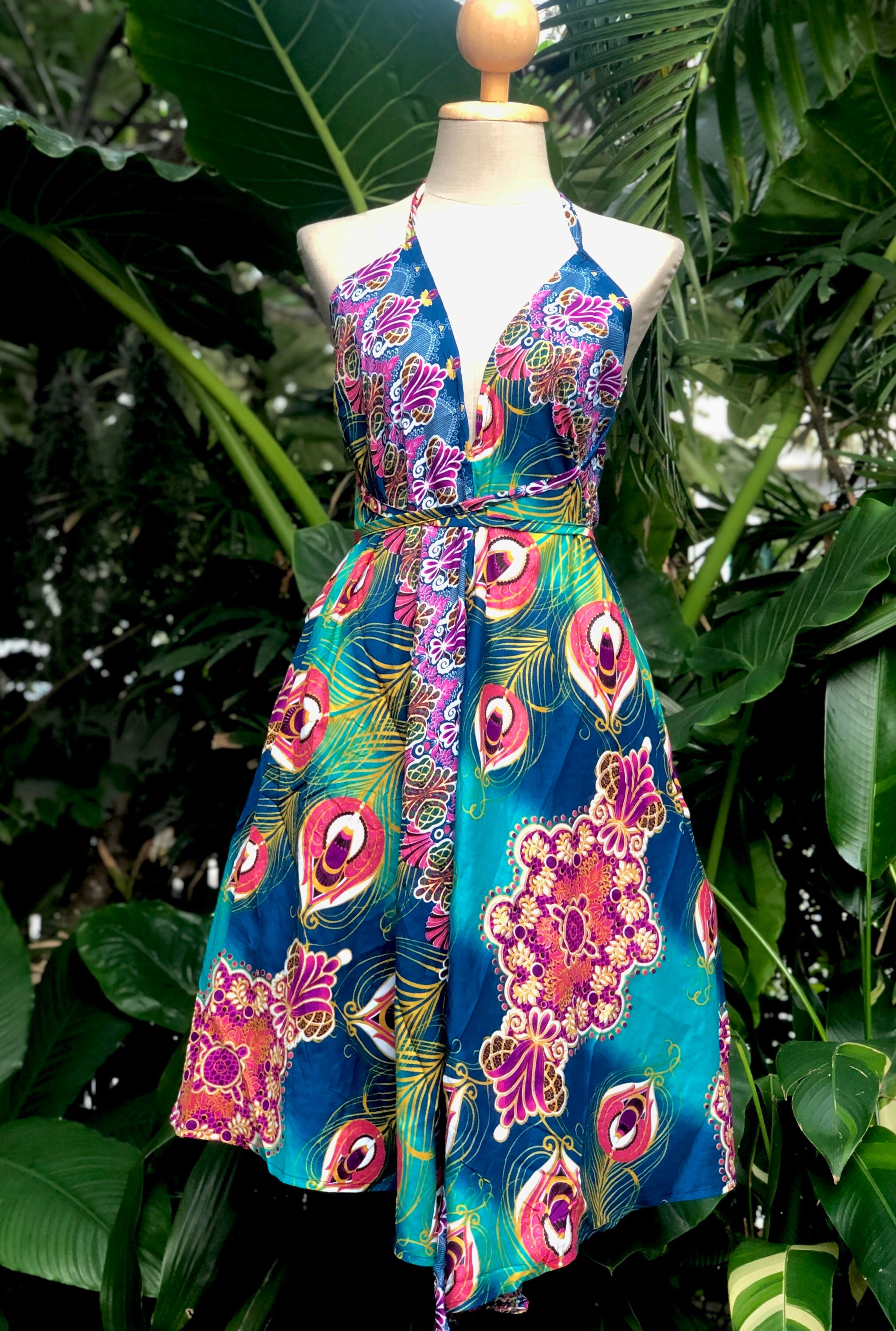 Peacock V neck Dress Hippie Boho Gypsy Colorful Bohemian | Etsy