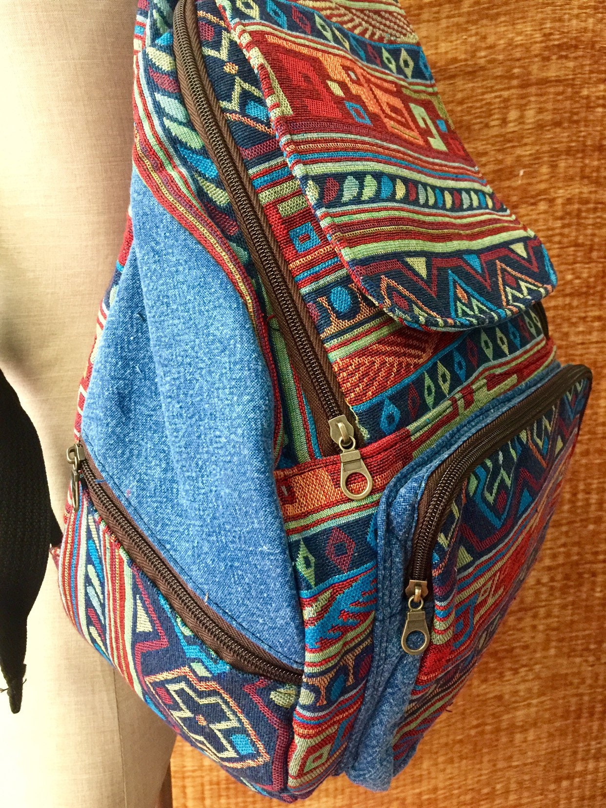 Woven Aztec Backpack Boho Hippie Southwestern Baja Tribal 
