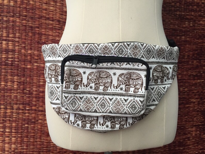 Fanny pack Brown elephants printed Hip bag Boho bum bag Sac banane Hipster Styles belt belly Pouch Travel phanny waist bags Ikat Unisex Men