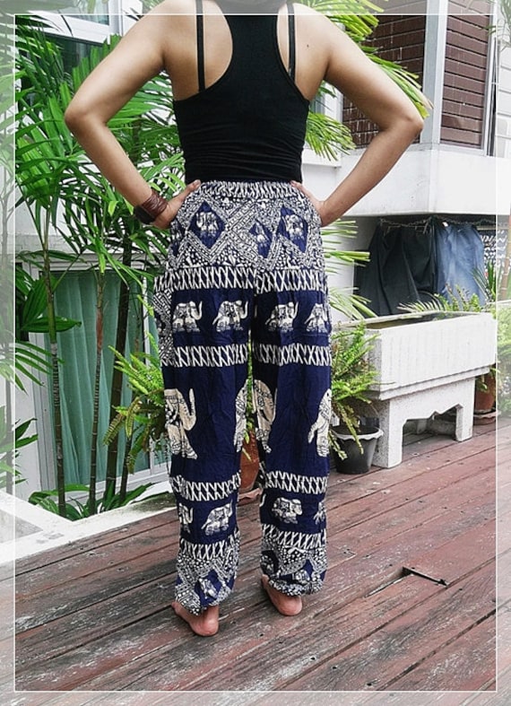 Blue Elephant Pants Baggy Boho Style Printed Hippie Massage Gypsy Thai  Tribal Plus Size Rayon Aladdin Clothing Beach Baggy Casual Gift Rayon