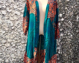 Festival hippie long cardigan blazer tribal bohème gitane bohème oversize style haut kimono plage couvrir été végétalien mandala cadeau hommes femmes
