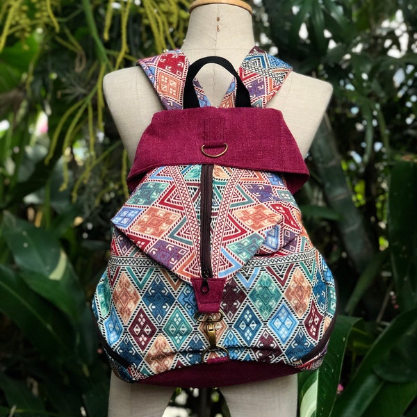 Baja Unique Backpack Ethics hippie Nepali Drug rug fabric Gypsy style Student School backpack Gift Bohemian Festival travel bag unique gift