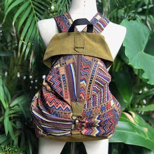 Ethnic Handwoven Boho Hippie Cotton Southwestern Style Tribal Embelished Backpack Style Bag #2