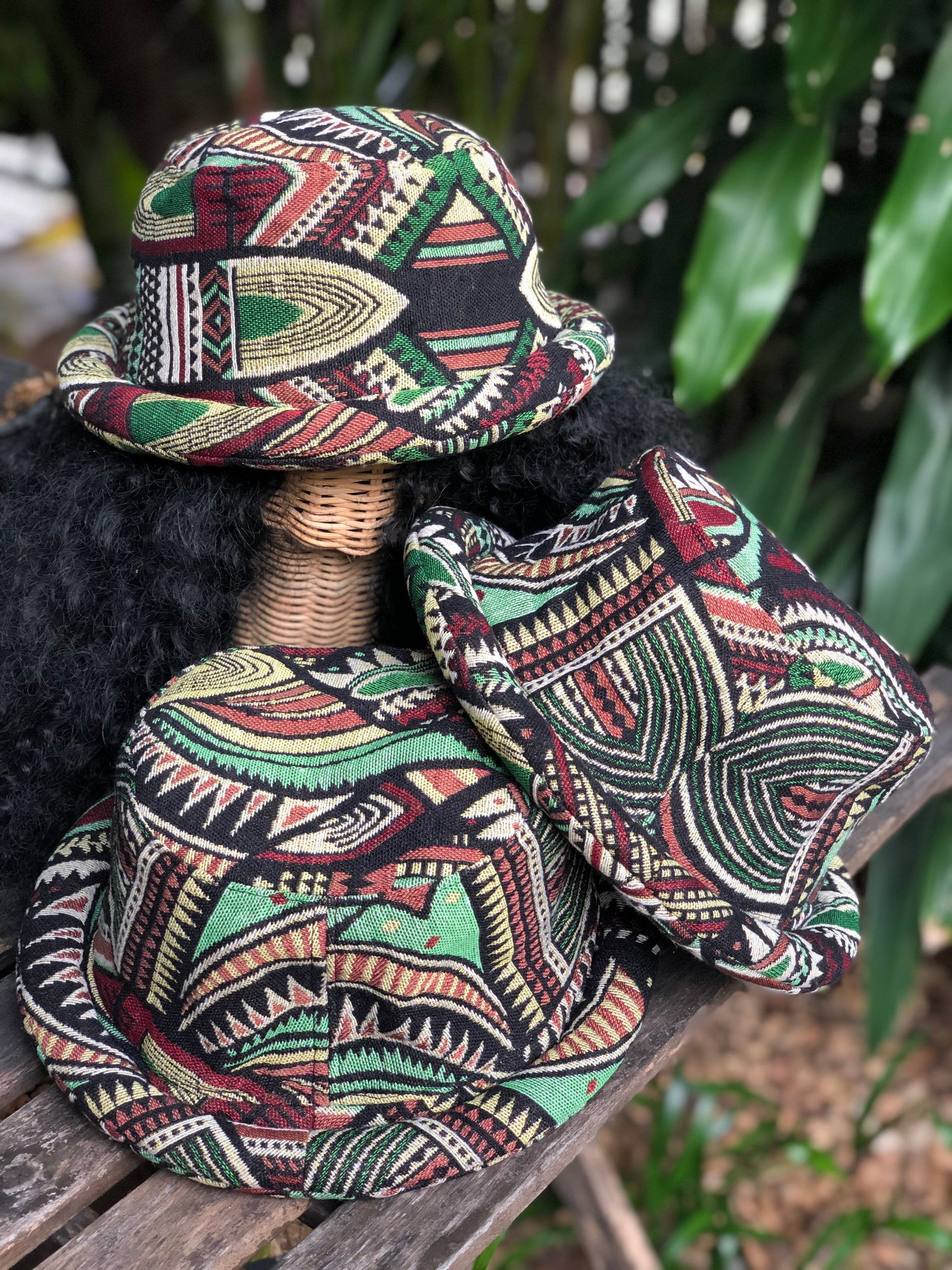 Multicolor Cotton Hat Ethnic Bohemian Aztec Hippie Style Roll Brim Hat  Festival Rave Outfit Men Gypsy Women Linen Bucket Round Hat 