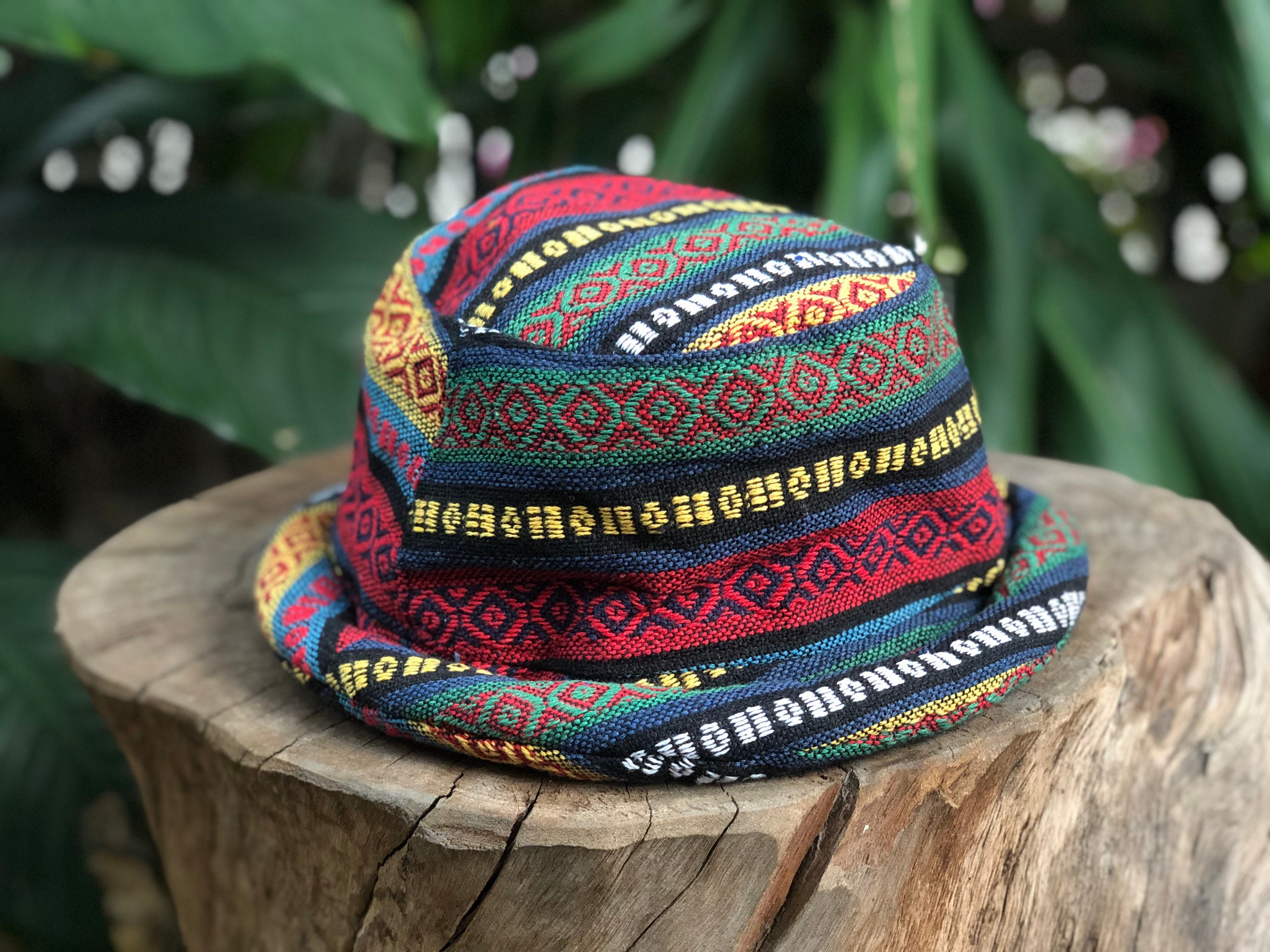 Chapeau seau bohème aztèque style aztèque bohème du sud-ouest chapeau à bord  roulé tenue de festival hommes cadeau tsigane femmes seau coton chapeau  rond tissé -  France