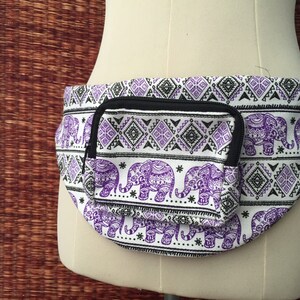 Purple Fanny pack elephants printed Hip bag Boho bum bag Sac banane Hipster Styles belt belly Pouch Travel phanny waist bags Ikat Unisex Men image 3