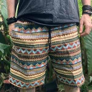 Cotton Shorts festival Aztec Geo Burning man Street Unique outfit men hippie bohemian natural cloth Ikat style shorts pants for men Thailand
